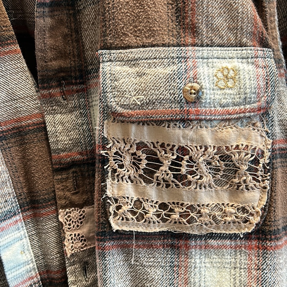 LoveShackFancy Brown Plaid Lace Detail Top - Picture 4 of 4